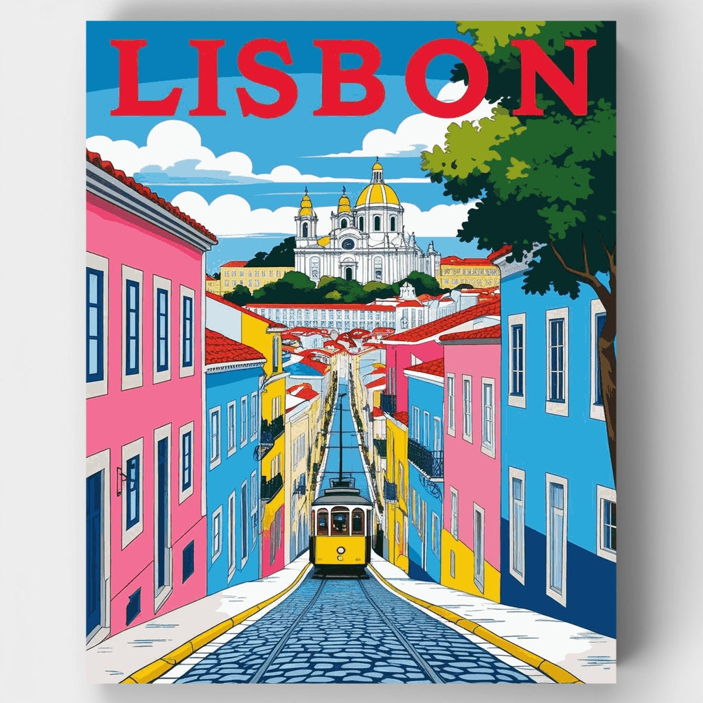 Lisbon Colorful Streets & Yellow Tram - Paint by Numbers Kit