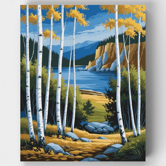Birch Forest Lake Retreat - Paint by Numbers Kit