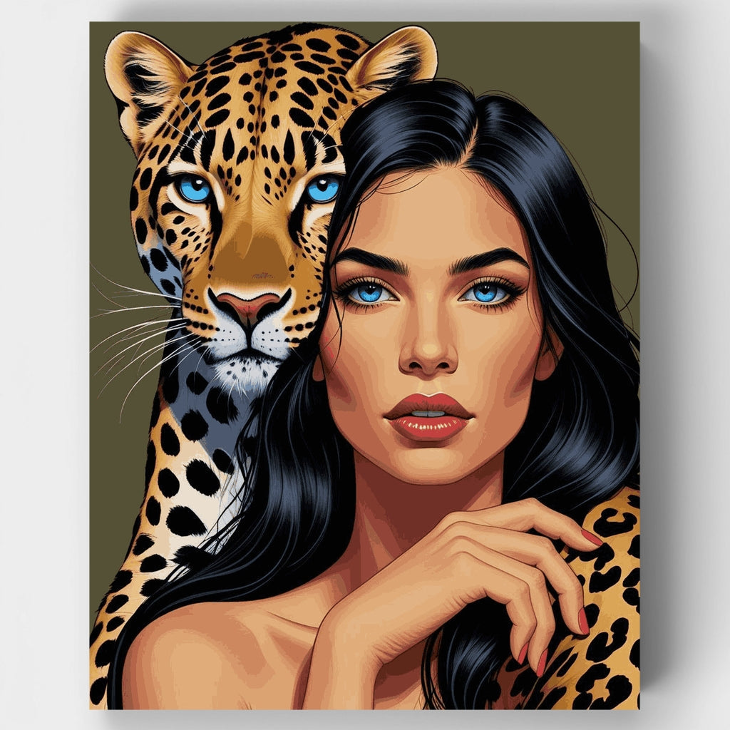 Mujer con leopardo - Kit de pintura por números — Estándar