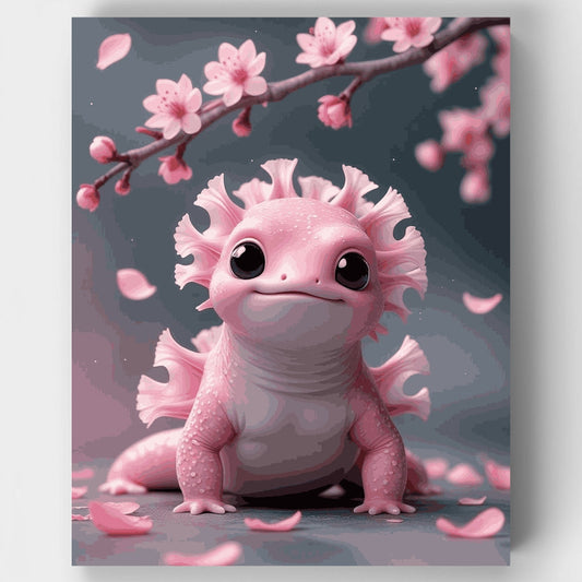 Pink Axolotl with Cherry Blossoms - Paint by Numbers Kit