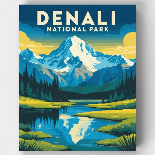 Denali National Park Mountain Reflection Poster - Paint by Numbers Kit