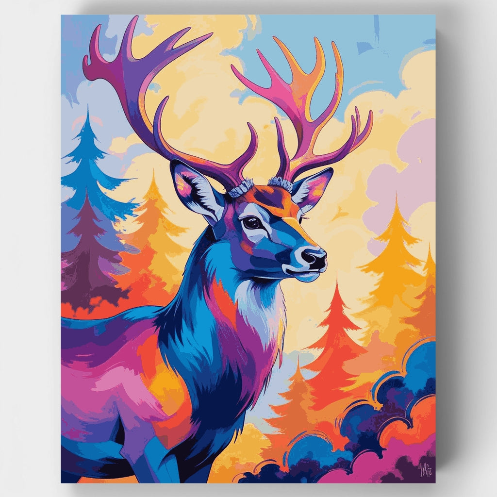 Ciervo vibrante en bosque colorido - Kit de pintura por números — Estándar