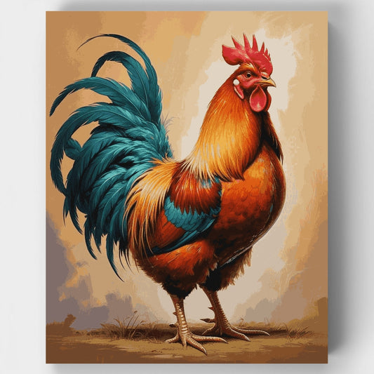 Majestic Rooster with Turquoise Plumage - Paint by Numbers Kit