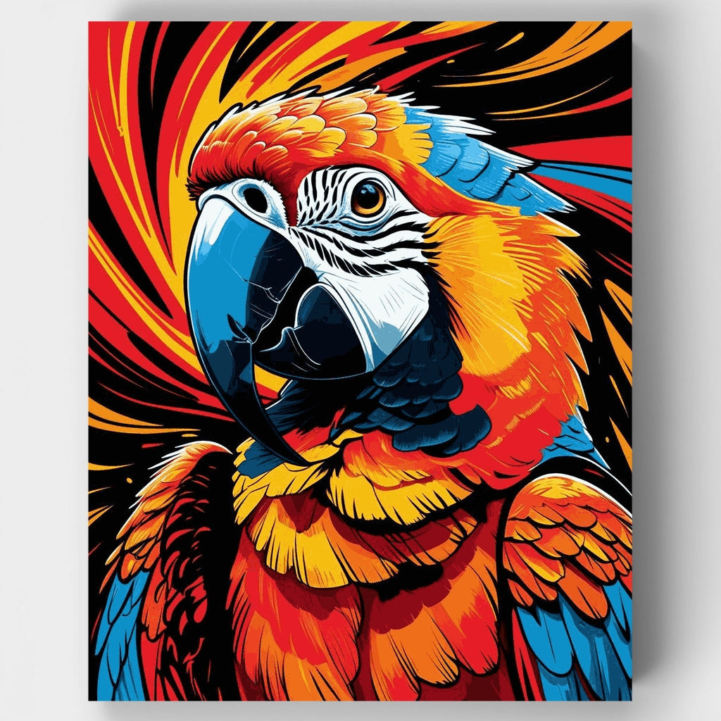 Kit de pintura por números: Guacamayo ígneo de plumaje dinámico — Estándar