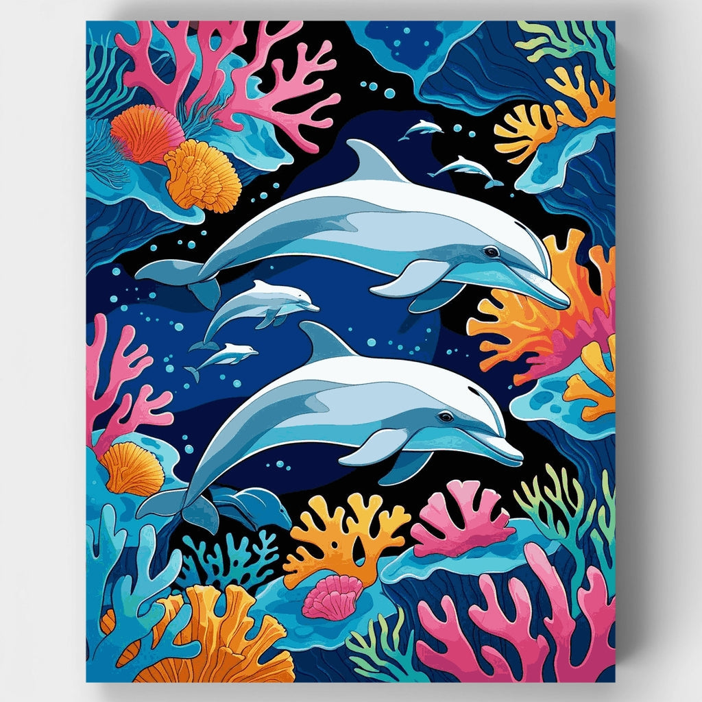 Delfines en un arrecife de coral - Kit de pintura por números — Estándar
