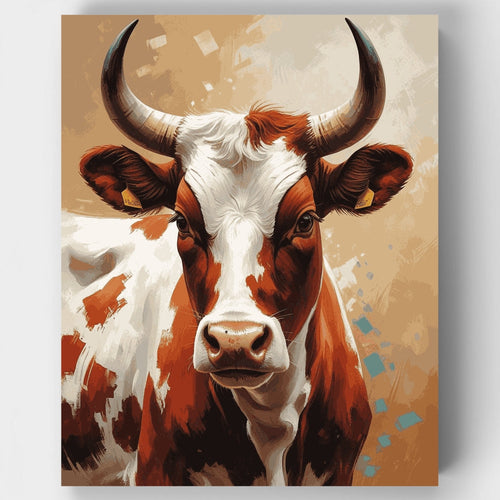 Majestic Brown and White Cow - Paint by Numbers Kit