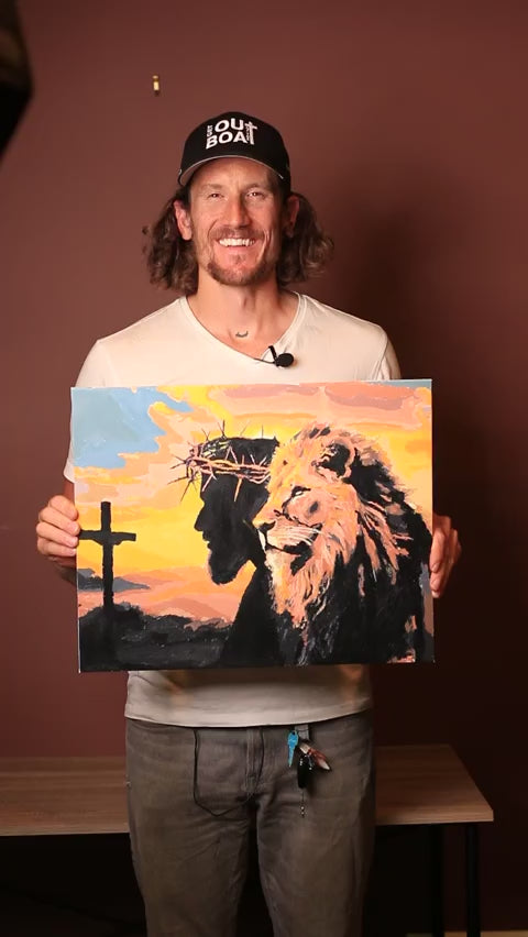 Kit de pintura por números - Silueta de león y cruz