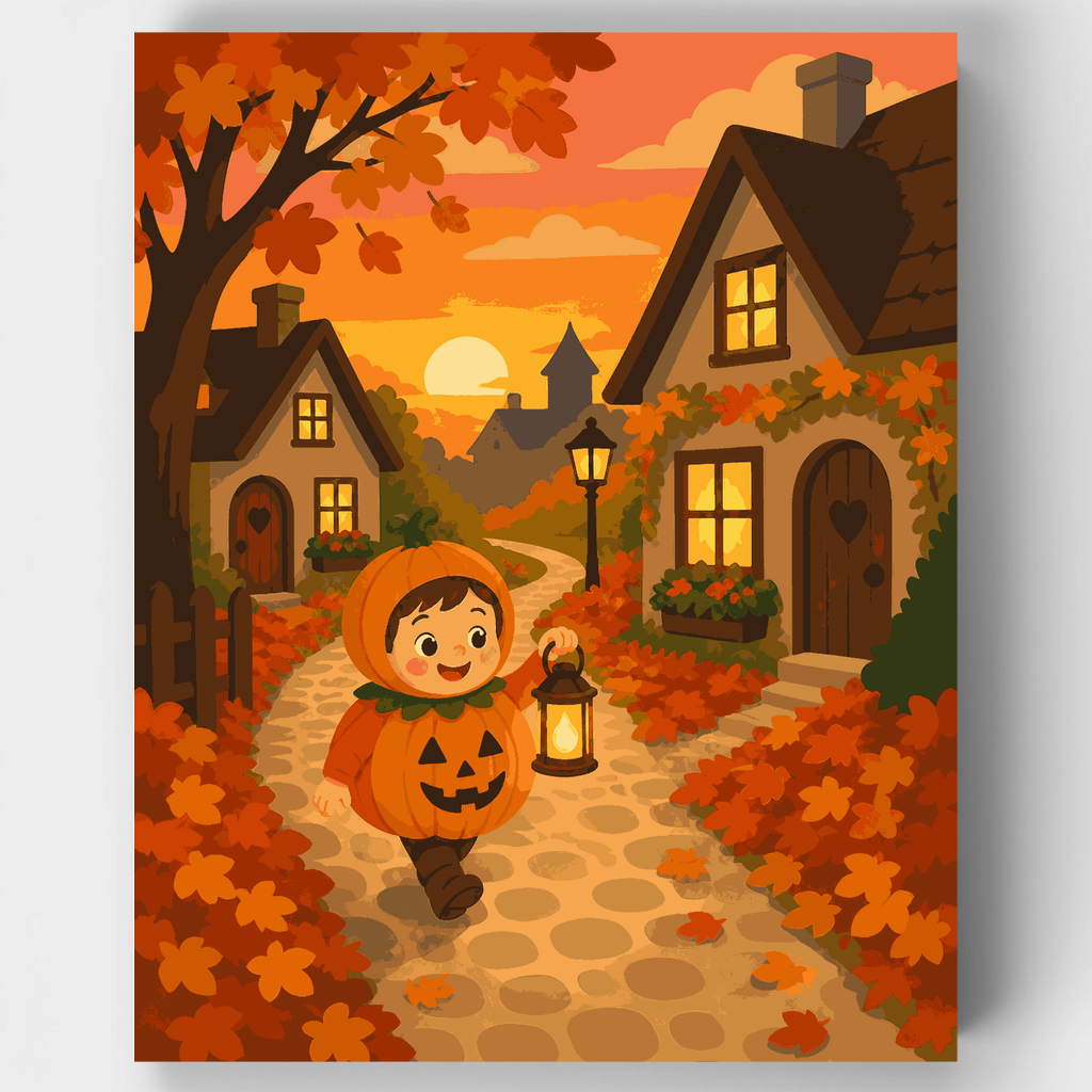Kit de pintura por números - Niño disfrazado de calabaza pidiendo dulces — Estándar