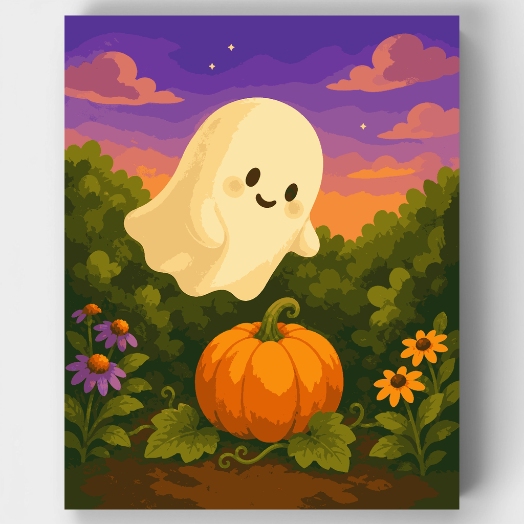 Kit de pintura por números - Fantasma en el huerto de calabazas — Estándar