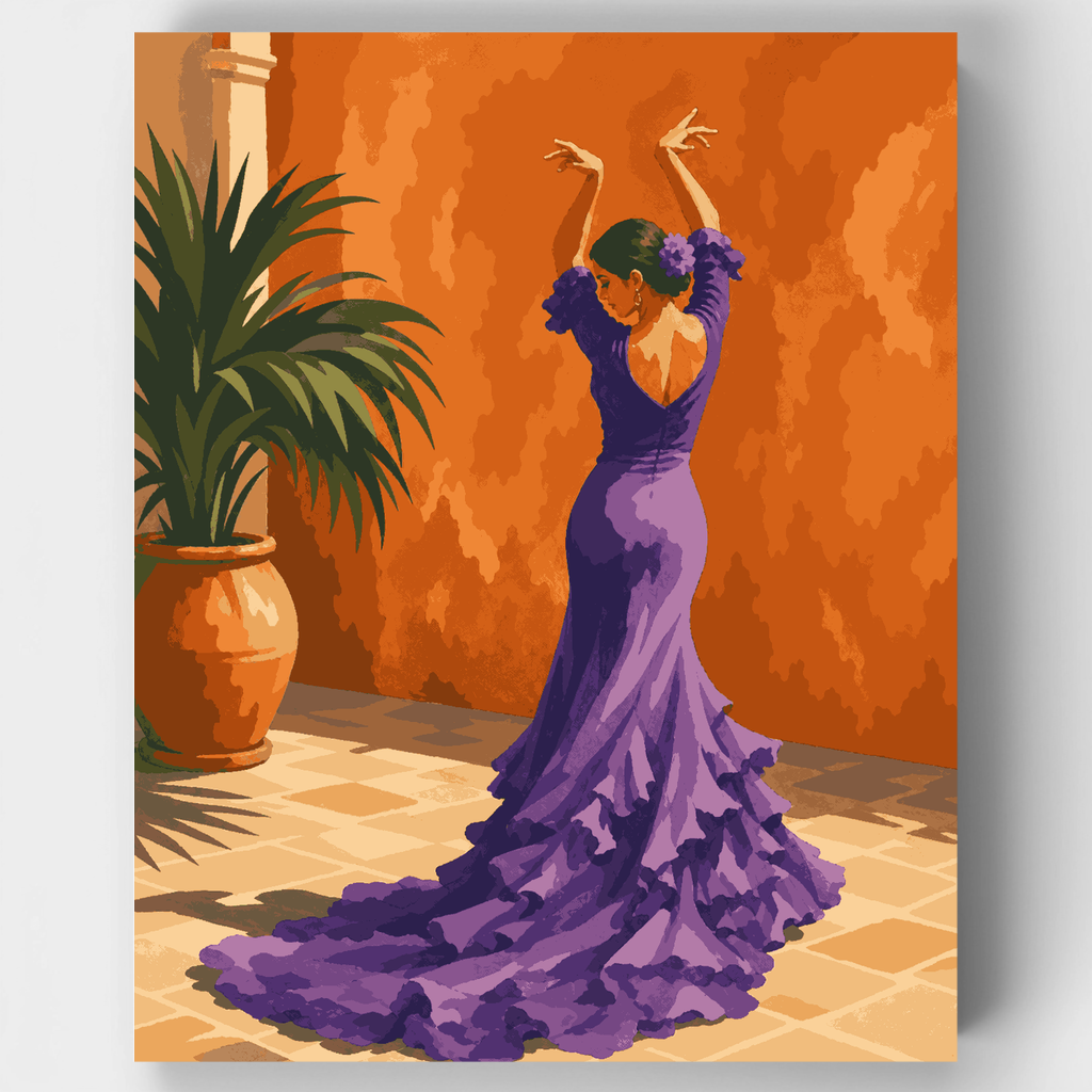 Vestido morado con volantes - Kit de pintura por números — Estándar