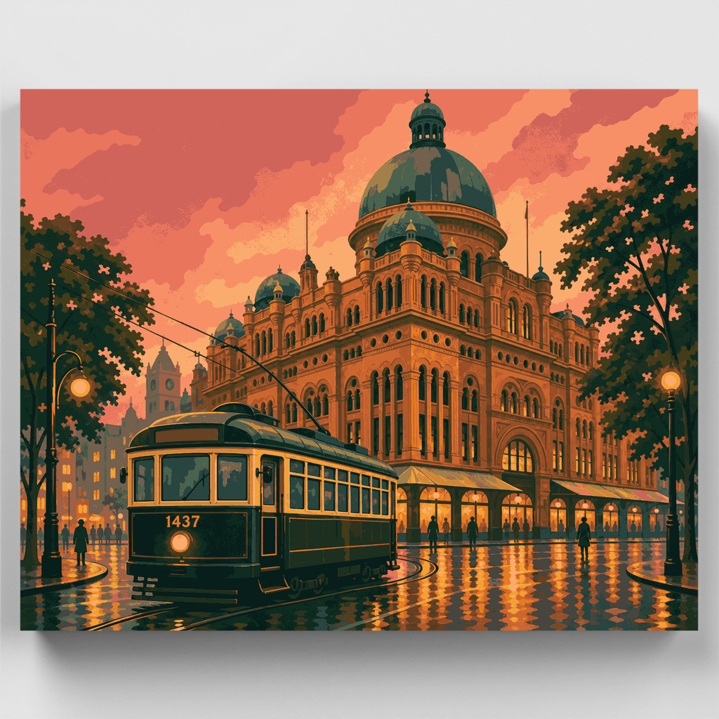 Kit de pintura por números - Tranvía al atardecer en QVB — Estándar
