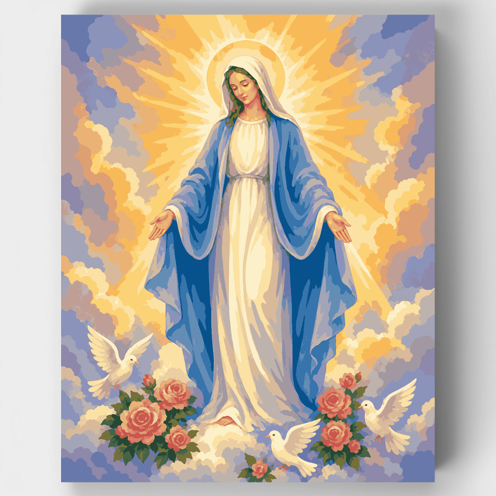 Virgen radiante con palomas - Kit de pintura por números — Estándar