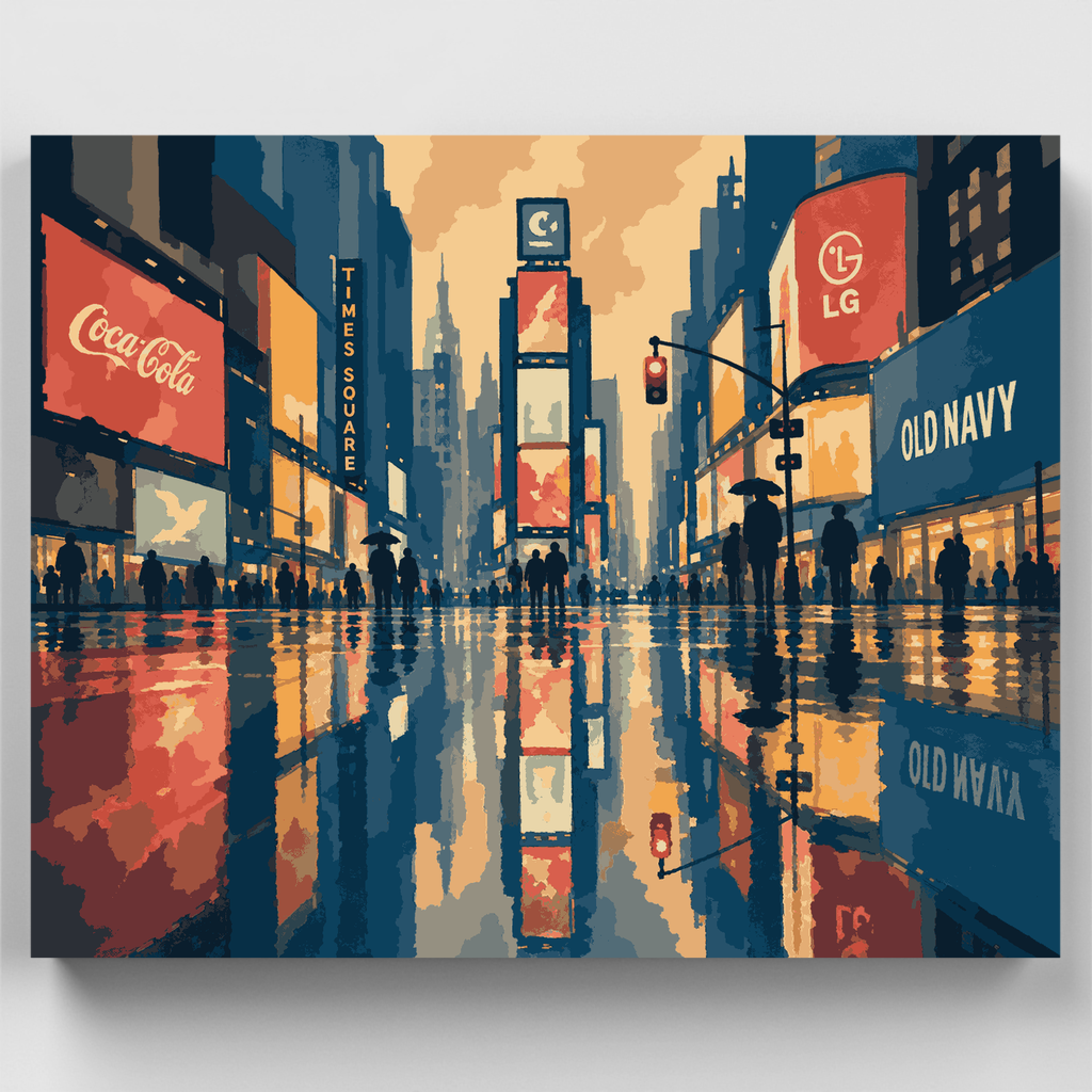 Rain-Slicked Times Square - Paint by Numbers Kit