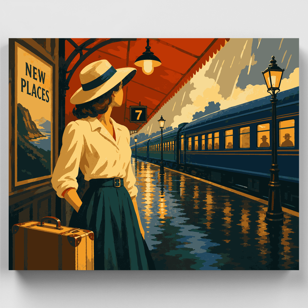 Despedida en el andén lluvioso - Kit de pintura por números — Estándar