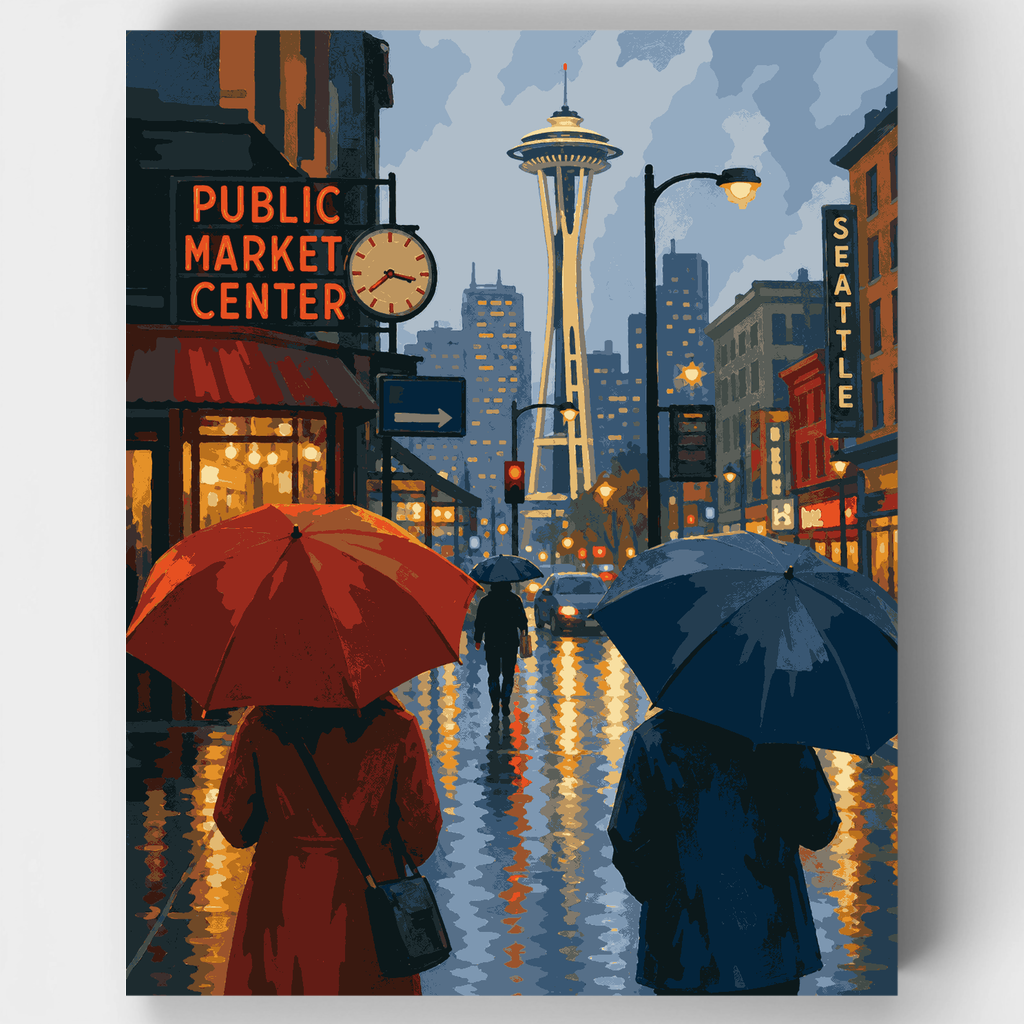 Rainy Seattle Umbrellas - Paint by Numbers Kit