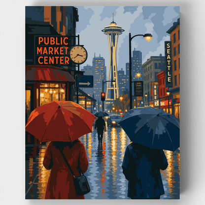 Rainy Seattle Umbrellas - Paint by Numbers Kit