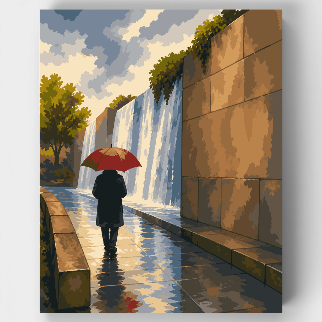 Paseo lluvioso en las cataratas - Kit de pintura por números — Estándar
