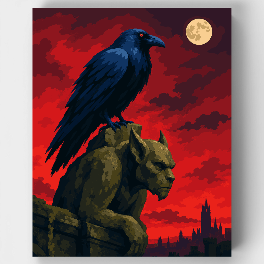 Cuervo sobre gárgola - Kit de pintura por números — Estándar