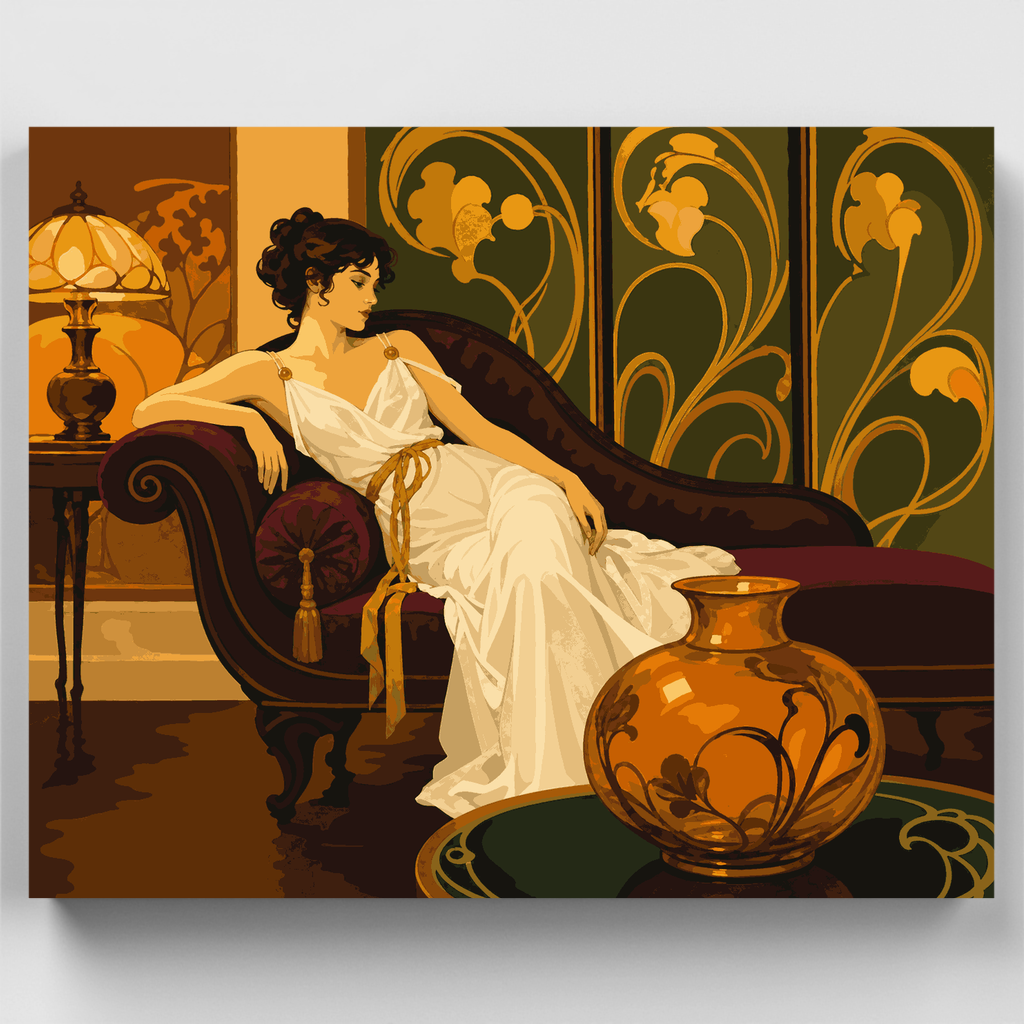 Kit de pintura por números - Dama reclinada estilo Art Nouveau — Estándar