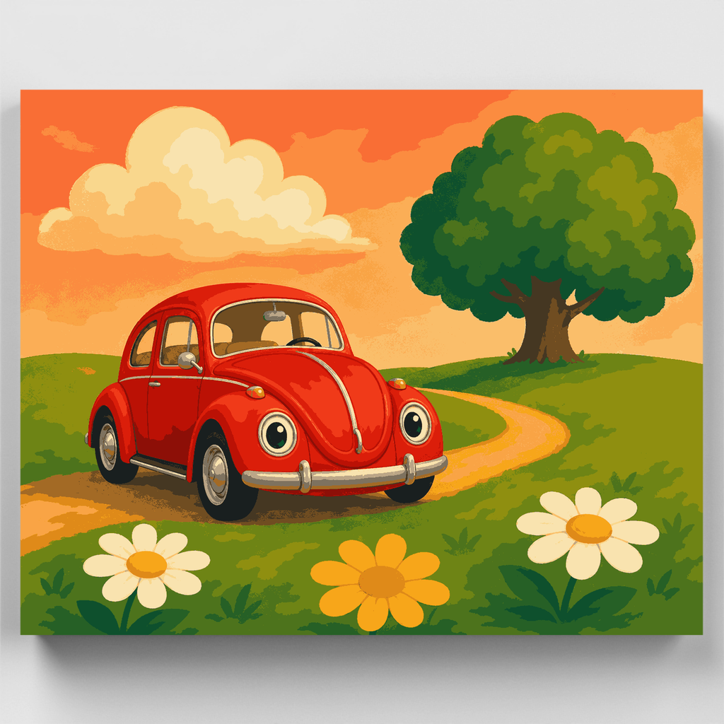 Escarabajo rojo en un camino rural - Kit de pintura por números — Estándar
