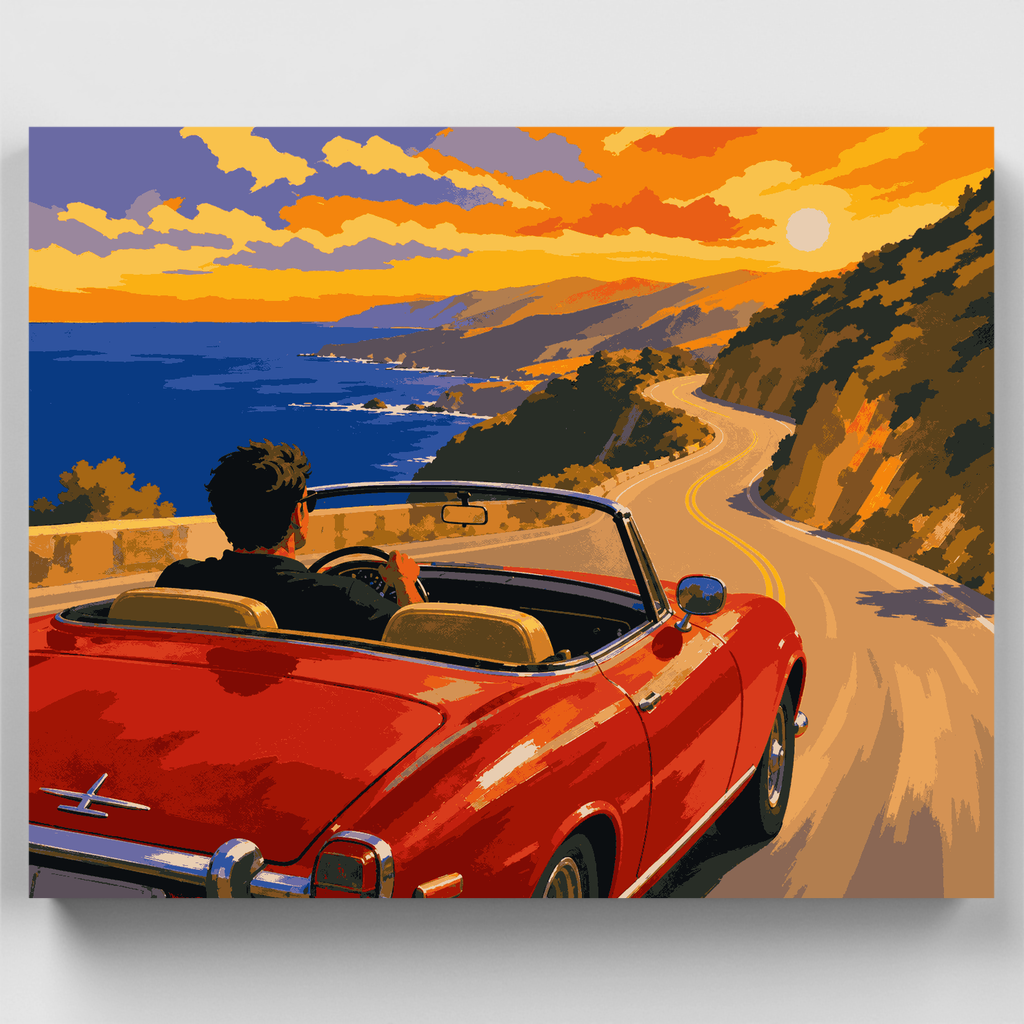 Kit de pintura por números - Paseo por la costa en descapotable rojo — Estándar