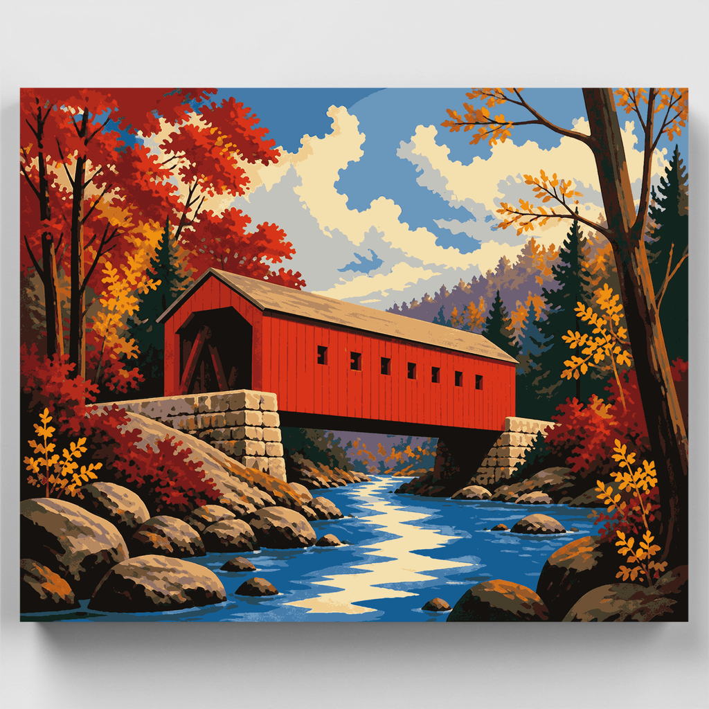 Puente cubierto rojo - Kit de pintura por números — Estándar