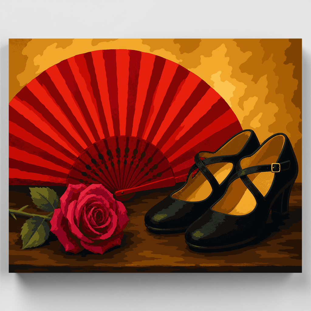 Red Fan and Rose - Paint by Numbers Kit