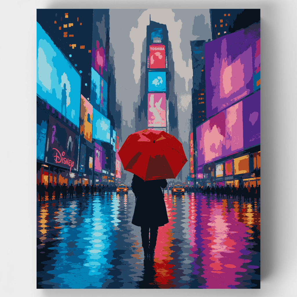 Paraguas rojo bajo la lluvia - Kit de pintura por números — Estándar
