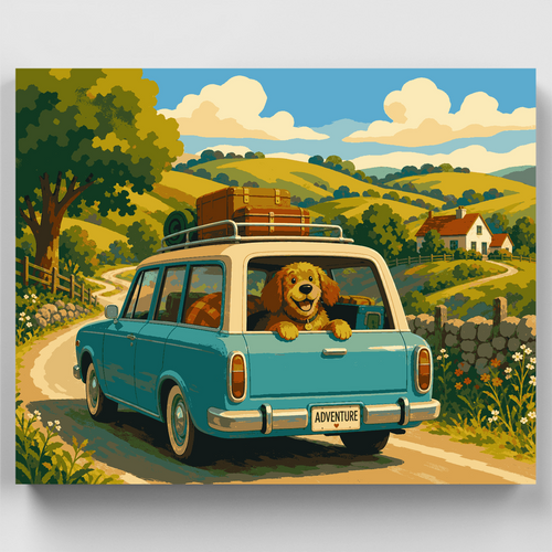 Retro Road Trip Pup - Paint by Numbers Kit