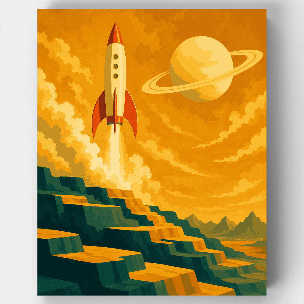 Kit de pintura por números - Lanzamiento de cohete retro — Estándar