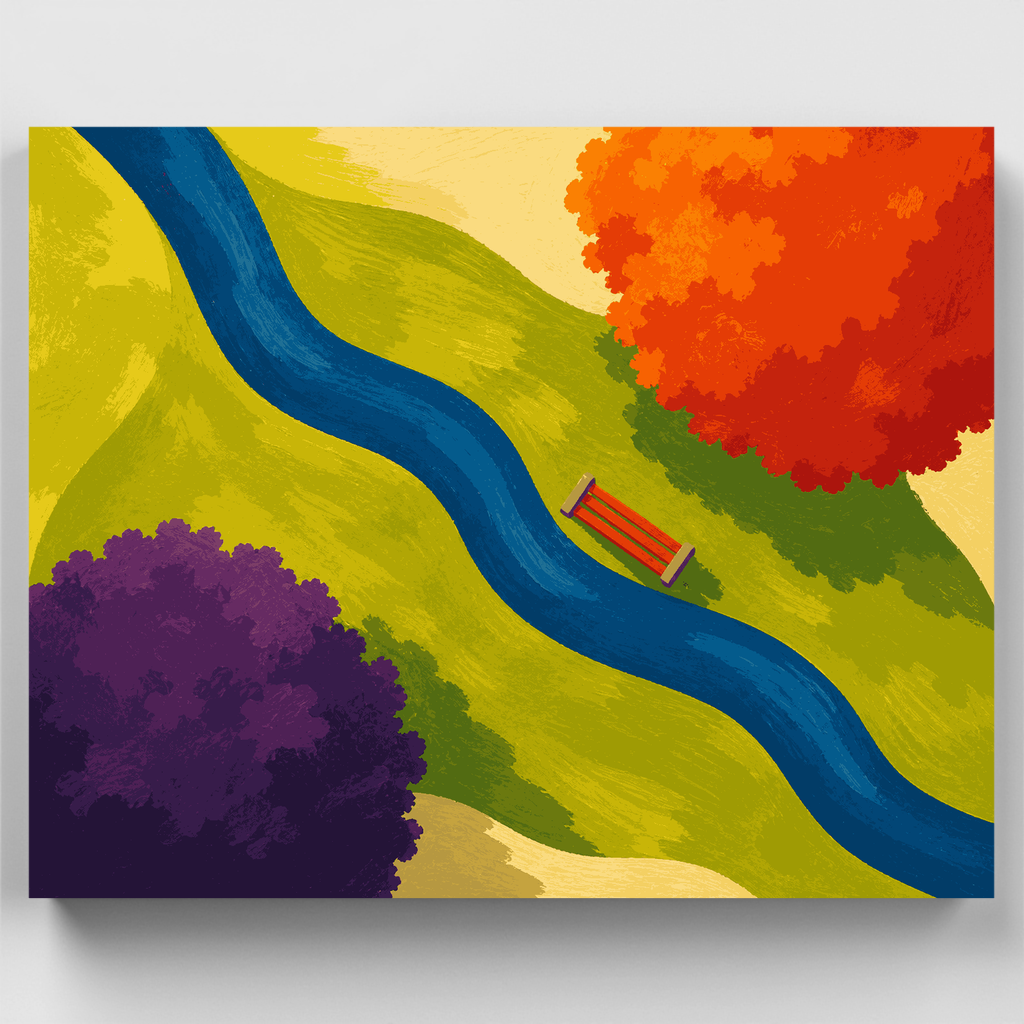 Vista del banco junto al río - Kit de pintura por números — Estándar