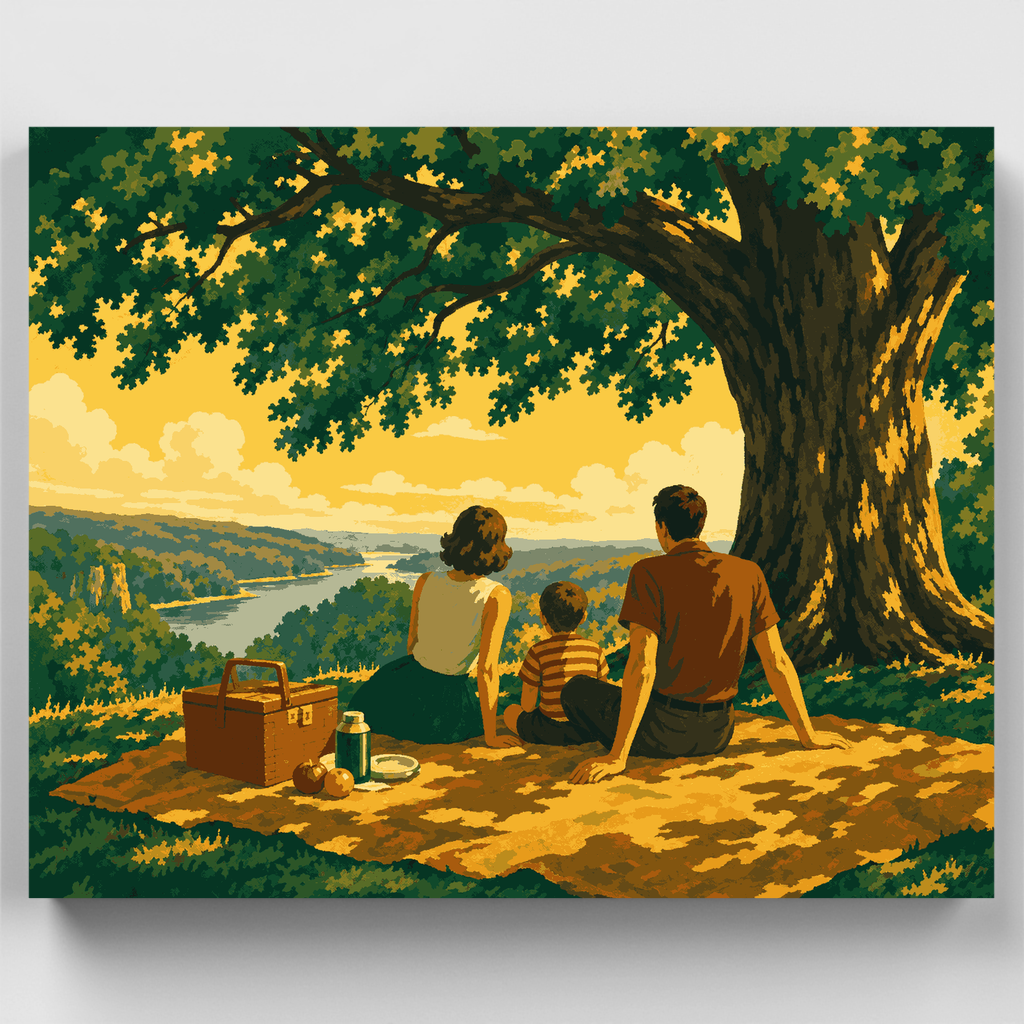 Picnic familiar a la orilla del río - Kit de pintura por números — Estándar