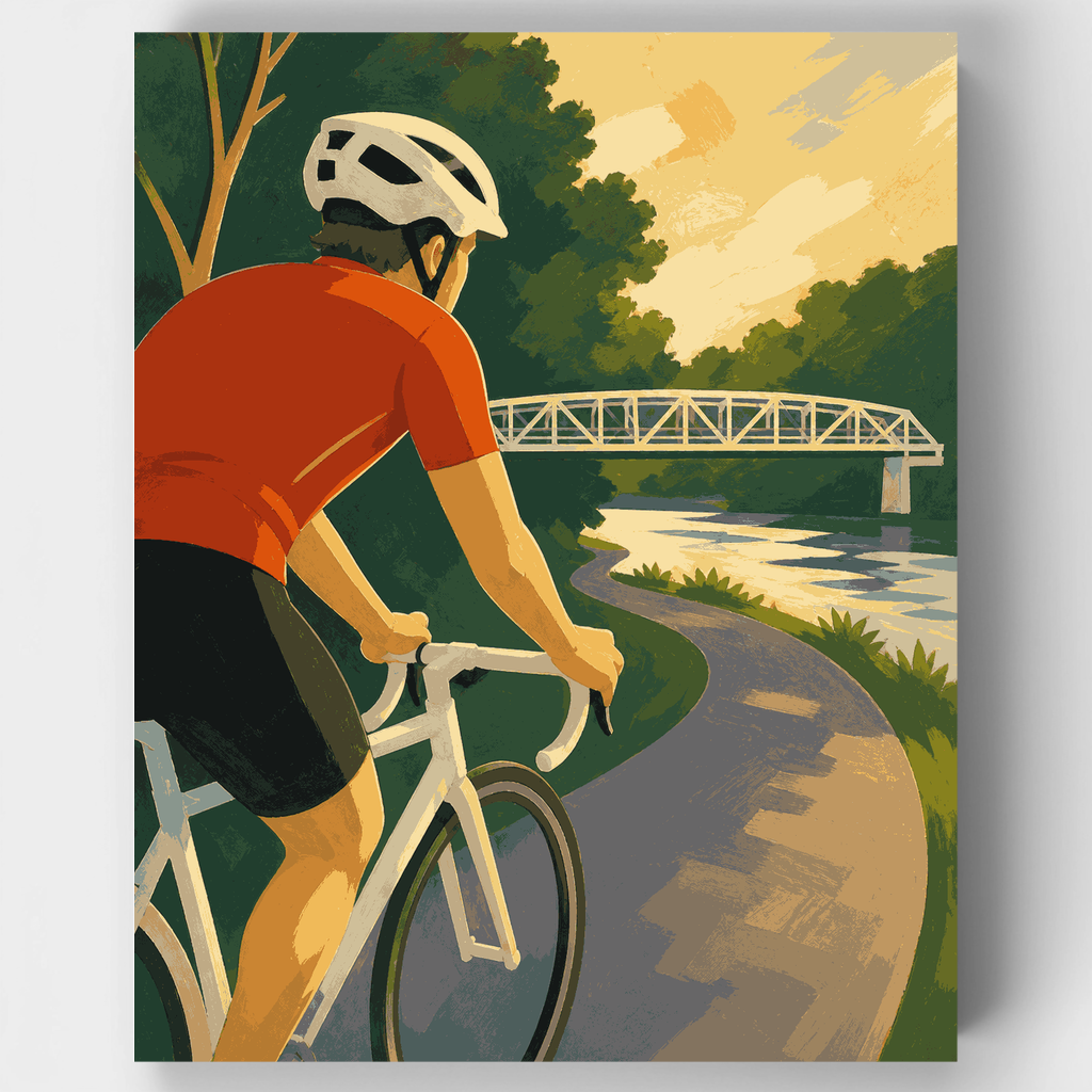 Ciclista en el sendero Riverside - Kit de pintura por números — Estándar