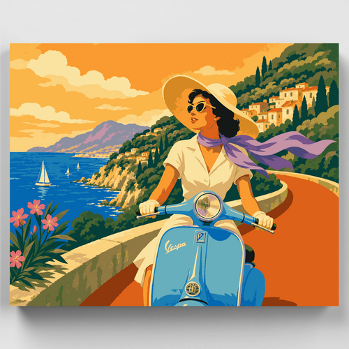 Riviera Vespa Ride - Paint by Numbers Kit