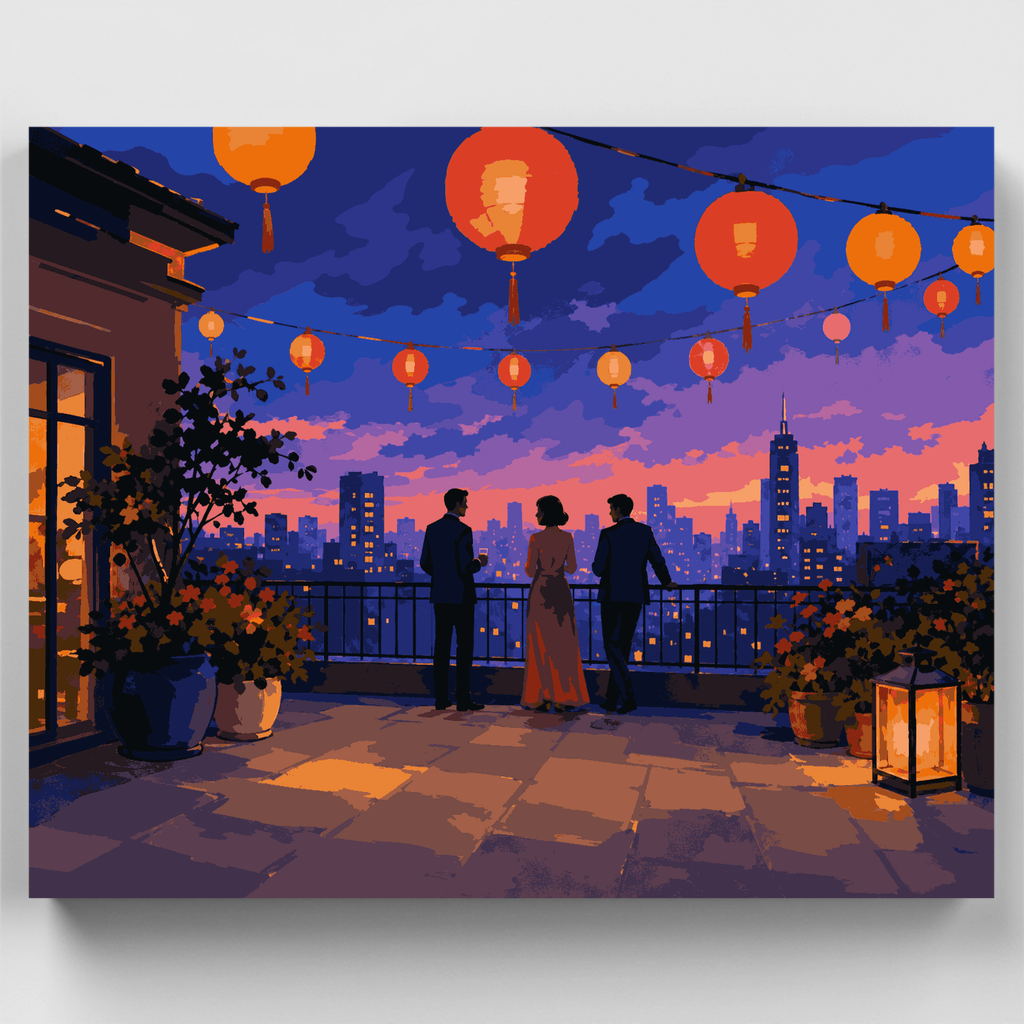 Fiesta de linternas en la azotea - Kit de pintura por números — Estándar