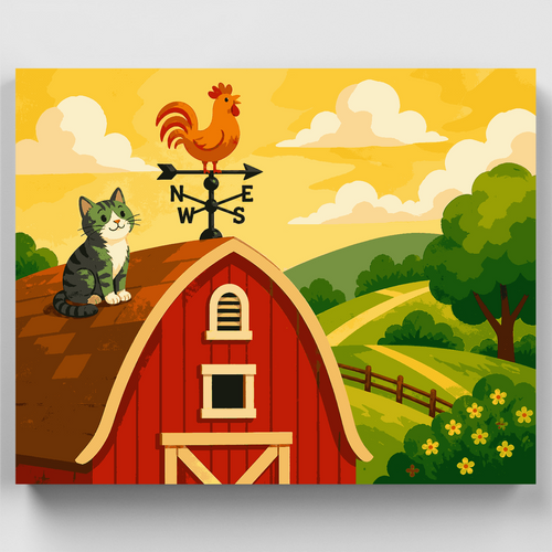 Rooster Weathervane Barn - Paint by Numbers Kit