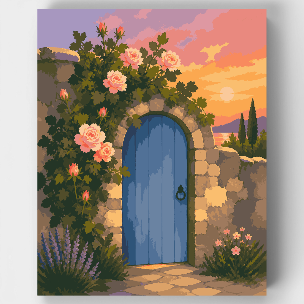 Puerta de jardín cubierta de rosas - Kit de pintura por números — Estándar