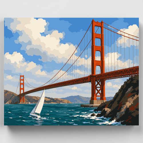 Sailboat Under Golden Gate - Paint by Numbers Kit