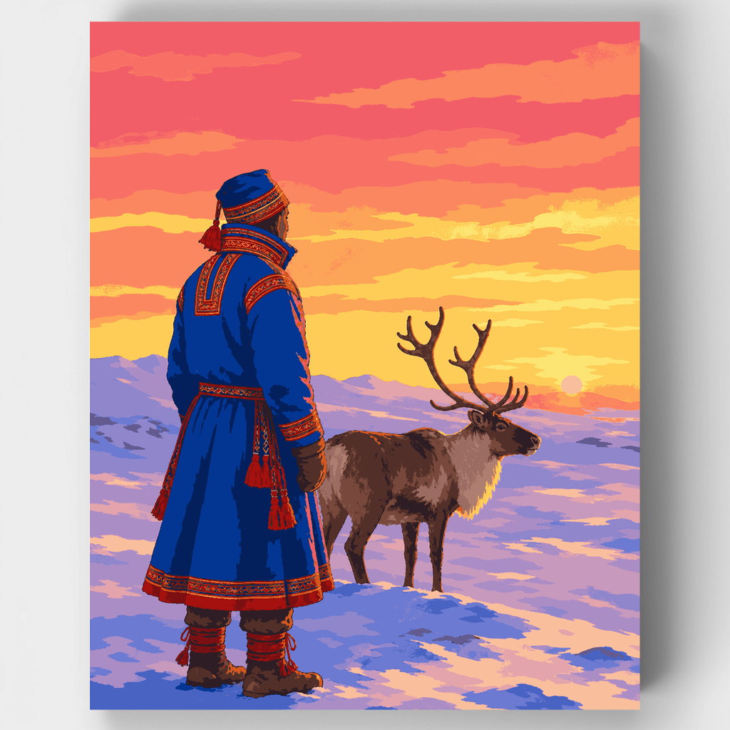 Sami Reindeer Sunset - Paint by Numbers Kit