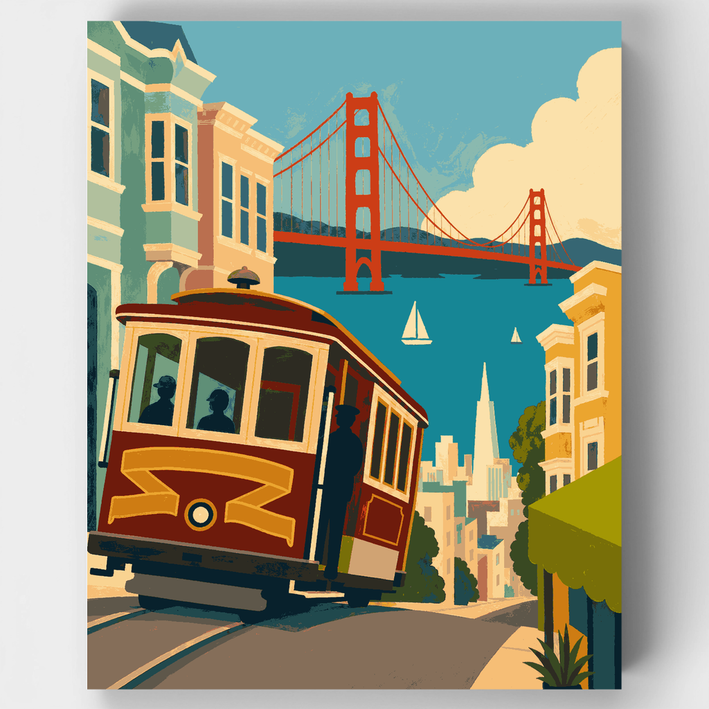San Francisco Cable Car & Golden Gate Bridge - Paint by Numbers Kit