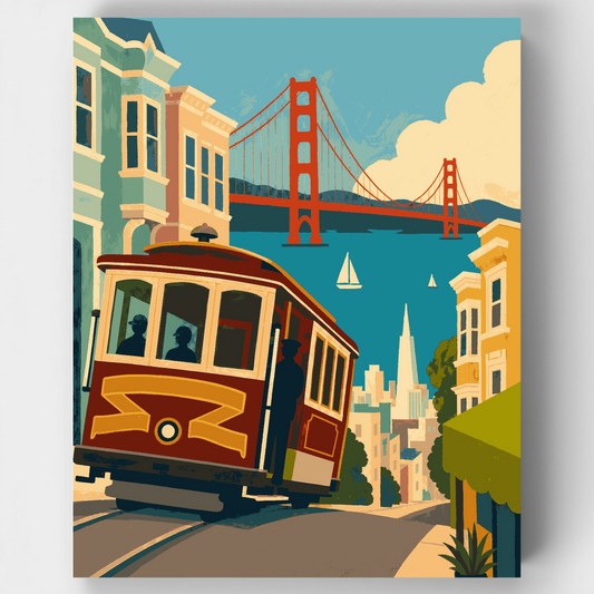 San Francisco Cable Car & Golden Gate Bridge - Paint by Numbers Kit