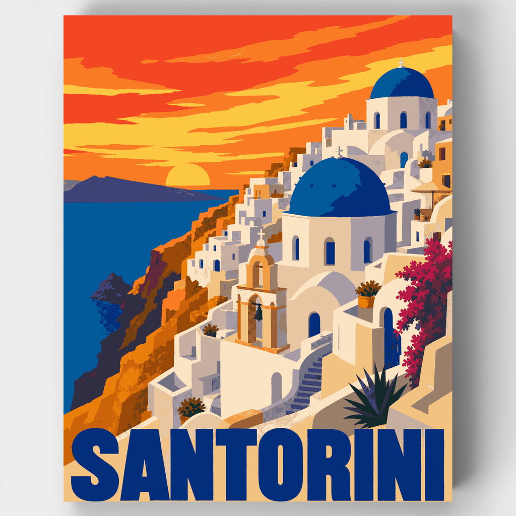 Santorini al atardecer - Kit de pintura por números — Estándar