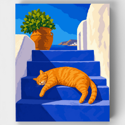 Santorini Cat Nap - Paint by Numbers Kit