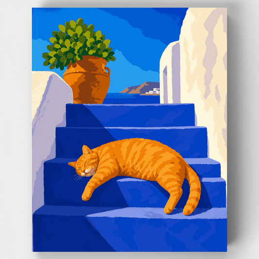 Santorini Cat Nap - Paint by Numbers Kit