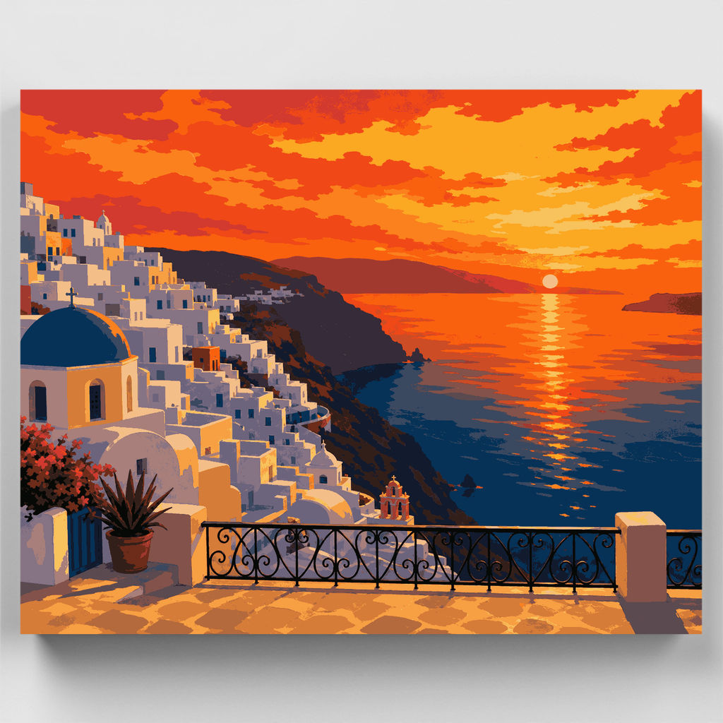 Atardecer en Santorini - Kit de pintura por números — Estándar