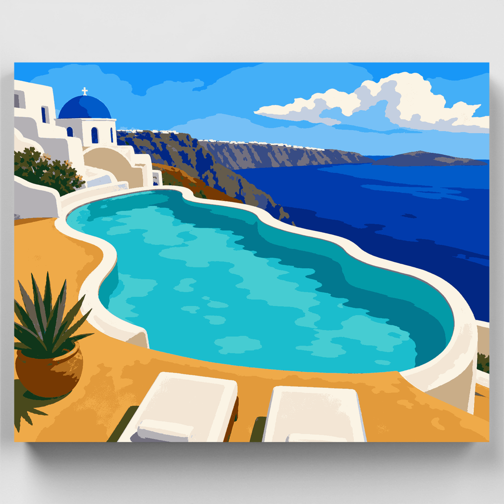 Kit de pintura por números - Vista de la piscina en Santorini — Estándar
