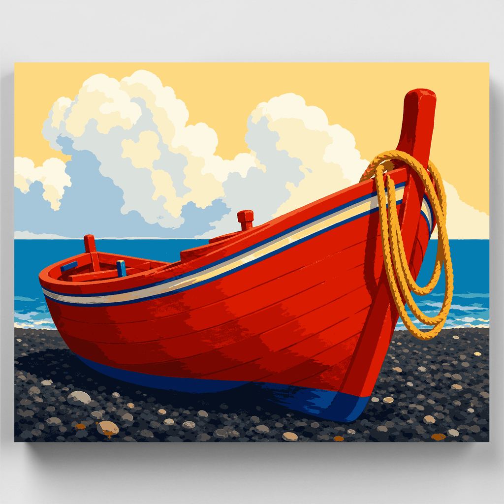 Kit de pintura por números - Barco rojo en Santorini — Estándar