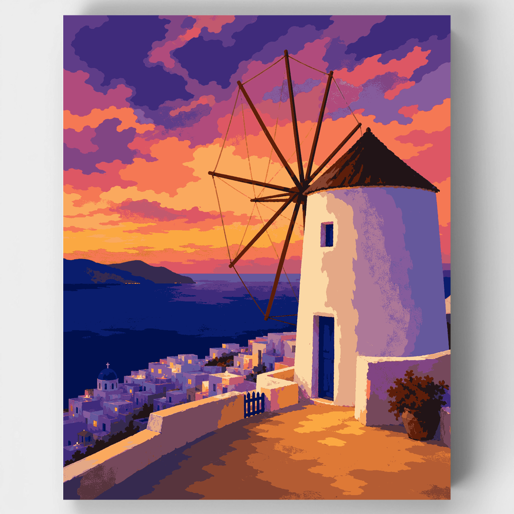 Molino de viento en Santorini - Kit de pintura por números — Estándar