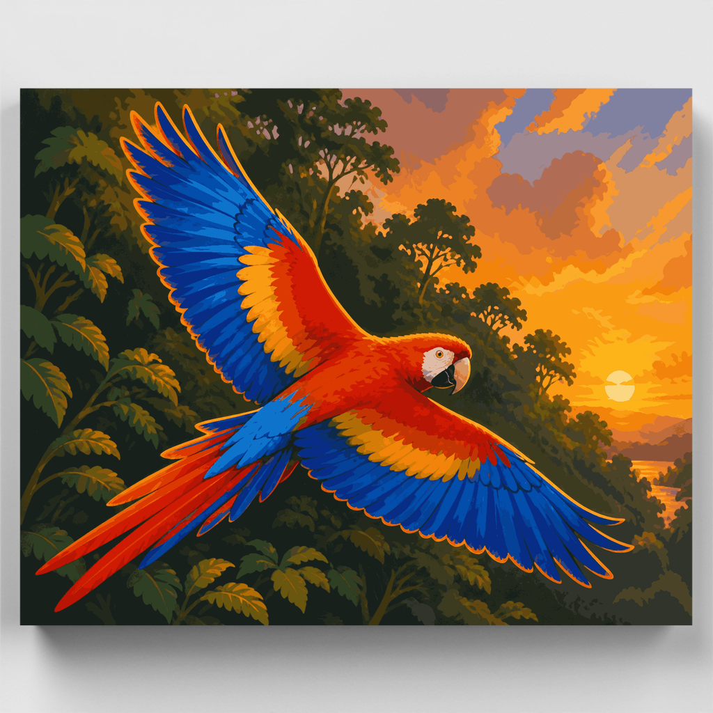 Guacamayo escarlata en vuelo - Kit de pintura por números — Estándar