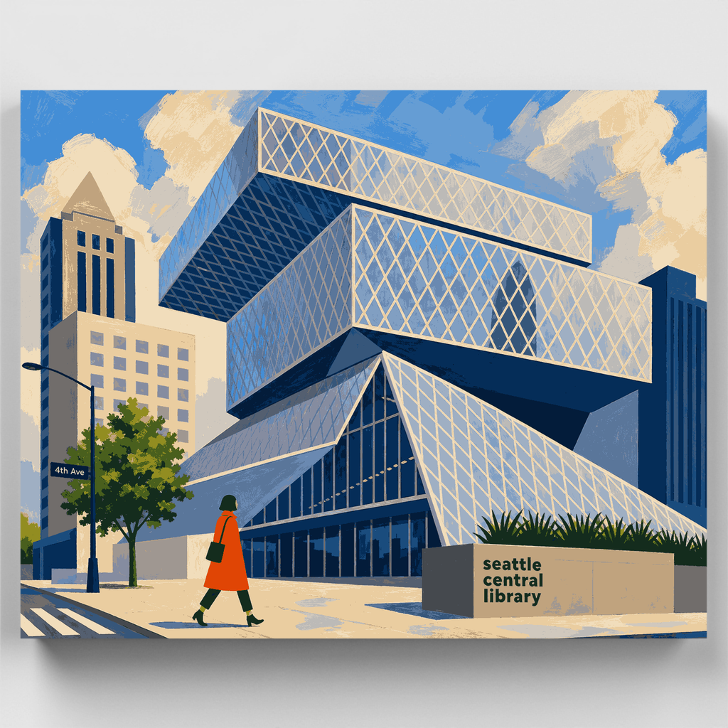 Fachada de la Biblioteca de Seattle - Kit de pintura por números — Estándar